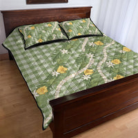 Aloha Puakenikeni Anthurium Pikake Lei Quilt Bed Set Green Hawaiian Palaka Pattern LT9 - Polynesian Pride