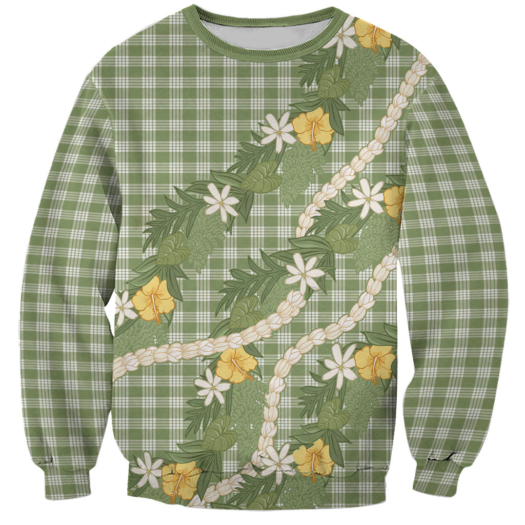 Aloha Puakenikeni Anthurium Pikake Lei Sweatshirt Green Hawaiian Palaka Pattern LT9 Unisex Green - Polynesian Pride