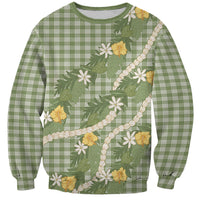 Aloha Puakenikeni Anthurium Pikake Lei Sweatshirt Green Hawaiian Palaka Pattern LT9 Unisex Green - Polynesian Pride