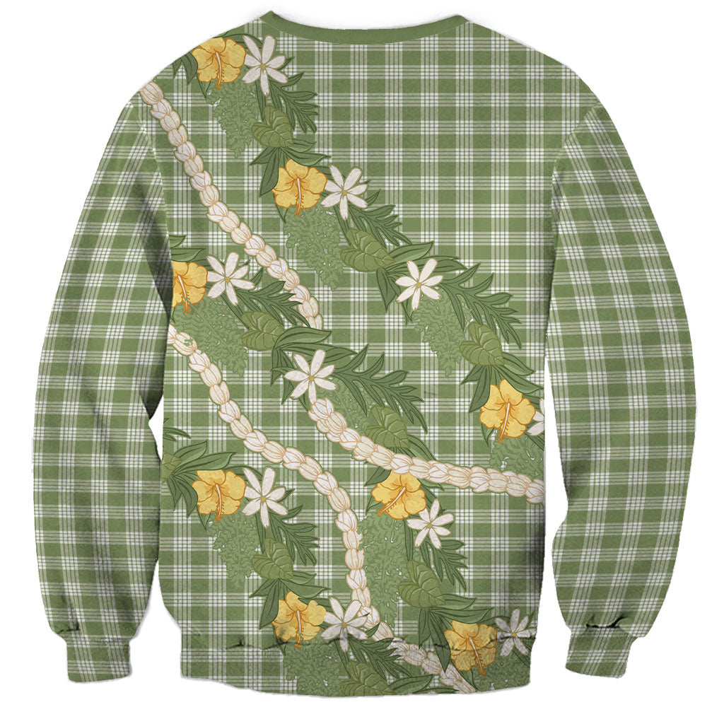 Aloha Puakenikeni Anthurium Pikake Lei Sweatshirt Green Hawaiian Palaka Pattern LT9 - Polynesian Pride