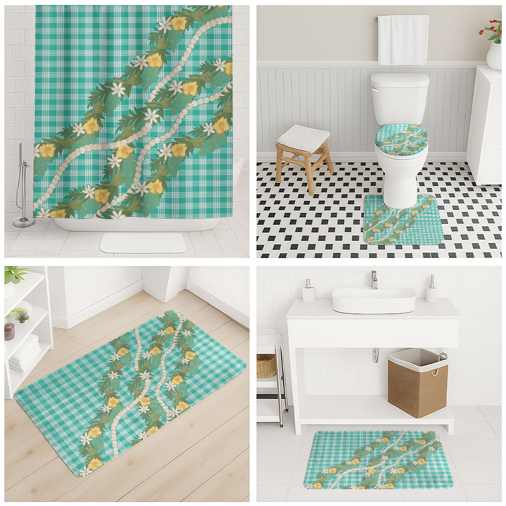 Aloha Puakenikeni Anthurium Pikake Lei Bathroom Set Marine Hawaiian Palaka Pattern LT9 - Polynesian Pride