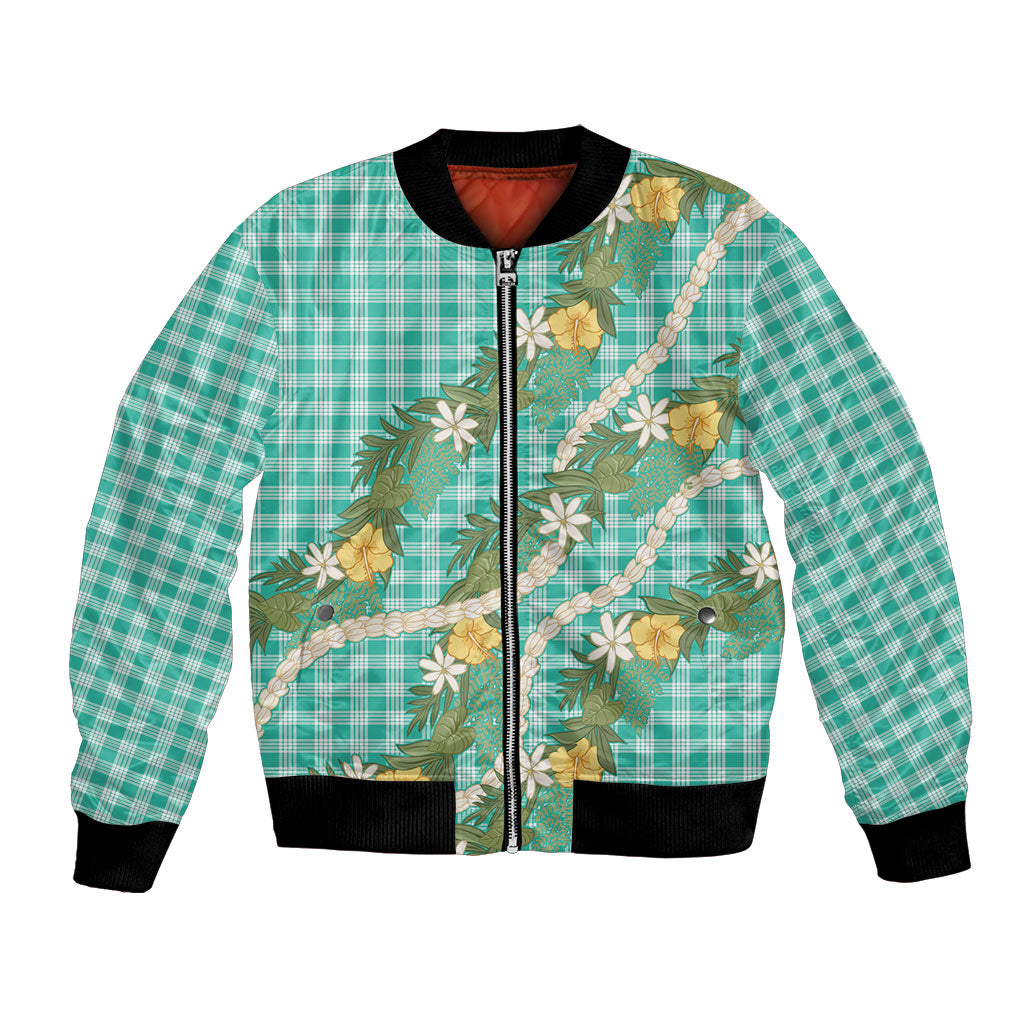 Aloha Puakenikeni Anthurium Pikake Lei Bomber Jacket Marine Hawaiian Palaka Pattern LT9 Unisex Marine - Polynesian Pride