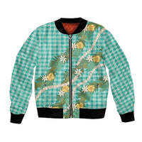 Aloha Puakenikeni Anthurium Pikake Lei Bomber Jacket Marine Hawaiian Palaka Pattern LT9 Unisex Marine - Polynesian Pride