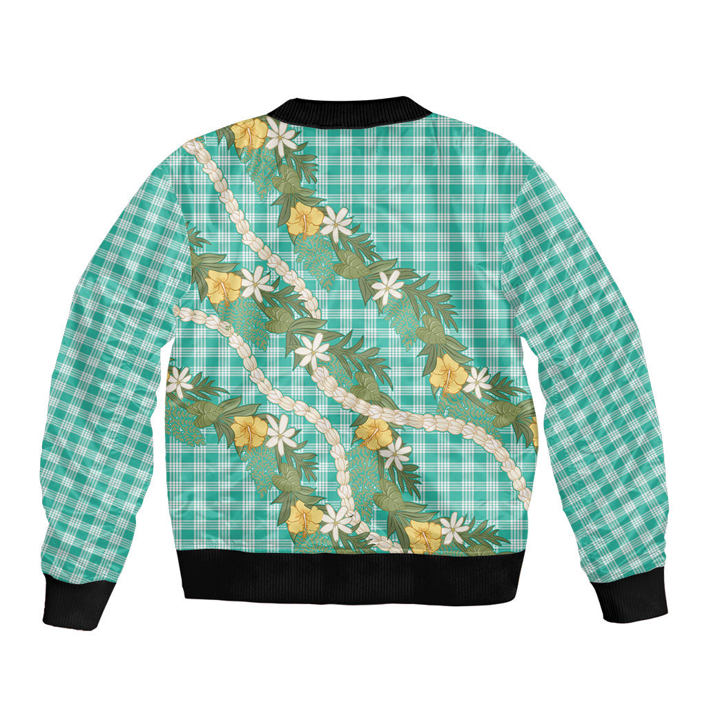 Aloha Puakenikeni Anthurium Pikake Lei Bomber Jacket Marine Hawaiian Palaka Pattern LT9 - Polynesian Pride