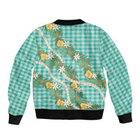 Aloha Puakenikeni Anthurium Pikake Lei Bomber Jacket Marine Hawaiian Palaka Pattern LT9 - Polynesian Pride