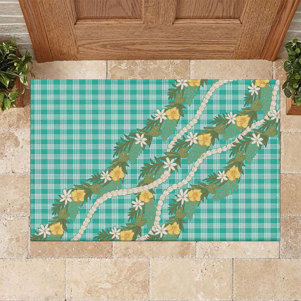 Aloha Puakenikeni Anthurium Pikake Lei Rubber Doormat Marine Hawaiian Palaka Pattern LT9 Marine - Polynesian Pride