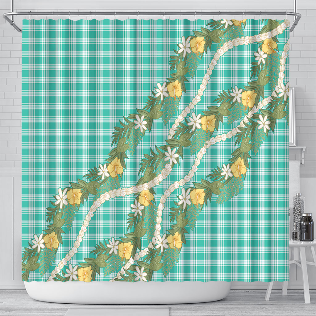 Aloha Puakenikeni Anthurium Pikake Lei Shower Curtain Marine Hawaiian Palaka Pattern LT9 - Polynesian Pride