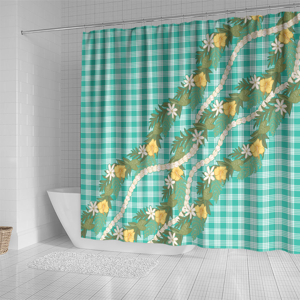 Aloha Puakenikeni Anthurium Pikake Lei Shower Curtain Marine Hawaiian Palaka Pattern LT9 - Polynesian Pride