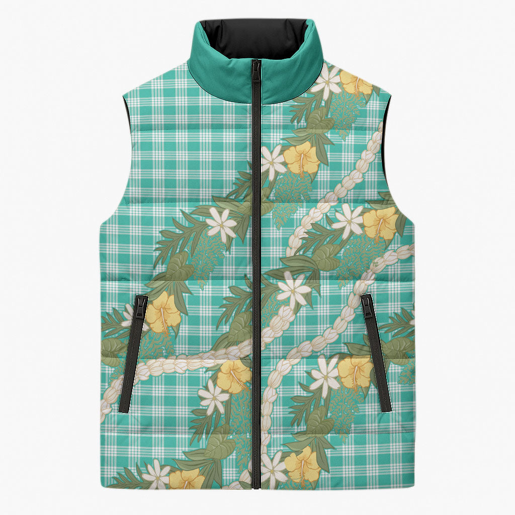Aloha Puakenikeni Anthurium Pikake Lei Sleeveless Puffer Jacket Marine Hawaiian Palaka Pattern LT9 Unisex Marine - Polynesian Pride