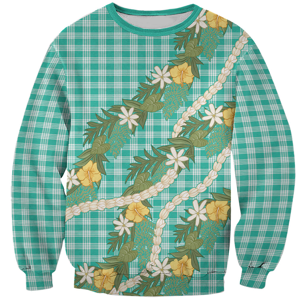Aloha Puakenikeni Anthurium Pikake Lei Sweatshirt Marine Hawaiian Palaka Pattern LT9 Unisex Marine - Polynesian Pride