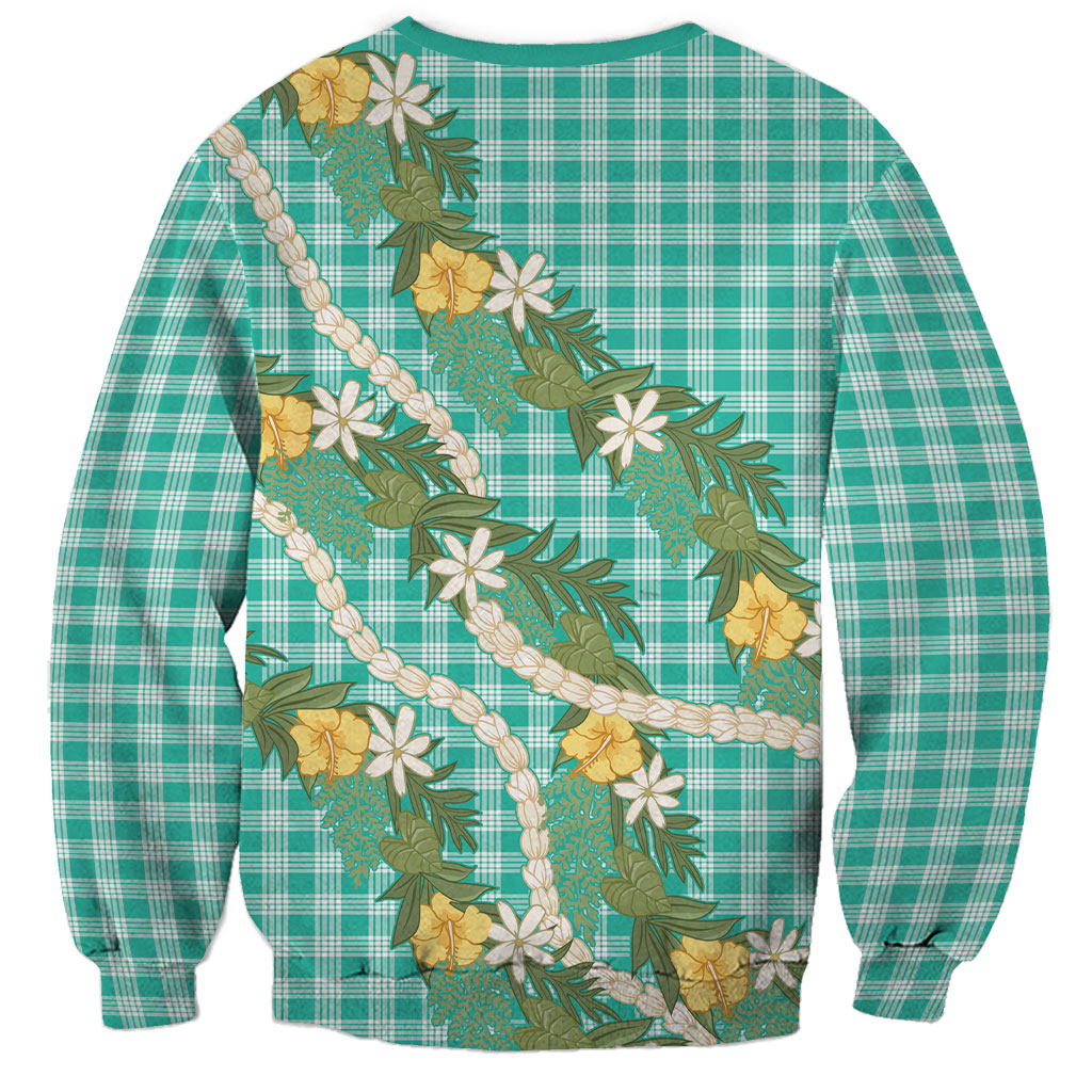 Aloha Puakenikeni Anthurium Pikake Lei Sweatshirt Marine Hawaiian Palaka Pattern LT9 - Polynesian Pride