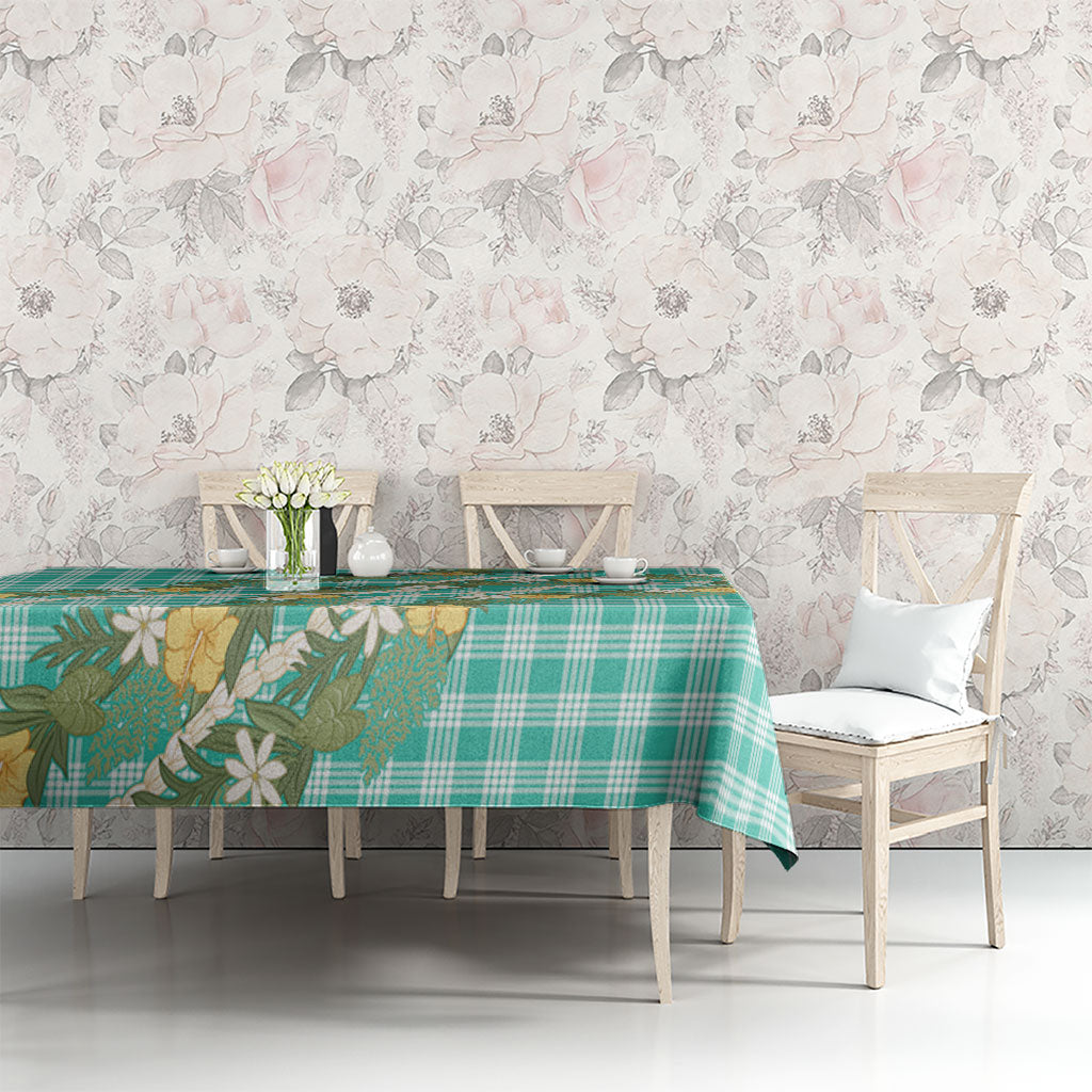 Aloha Puakenikeni Anthurium Pikake Lei Tablecloth Marine Hawaiian Palaka Pattern LT9 - Polynesian Pride