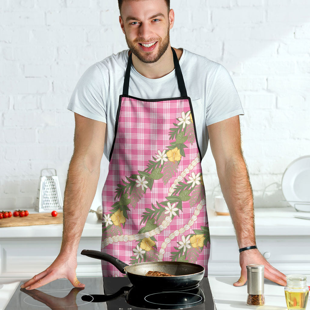 Aloha Puakenikeni Anthurium Pikake Lei Apron Tropical Pink Hawaiian Palaka Pattern LT9 - Polynesian Pride