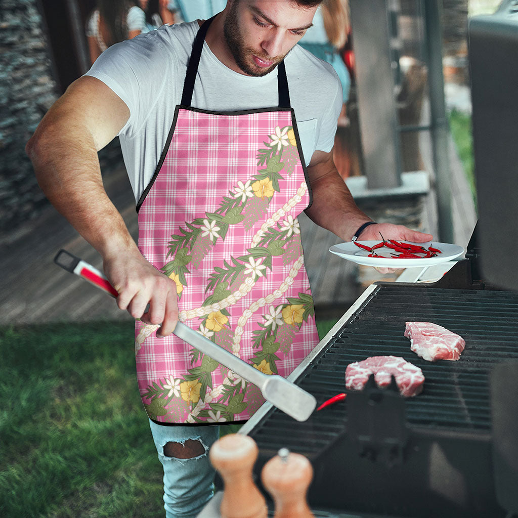 Aloha Puakenikeni Anthurium Pikake Lei Apron Tropical Pink Hawaiian Palaka Pattern LT9 - Polynesian Pride
