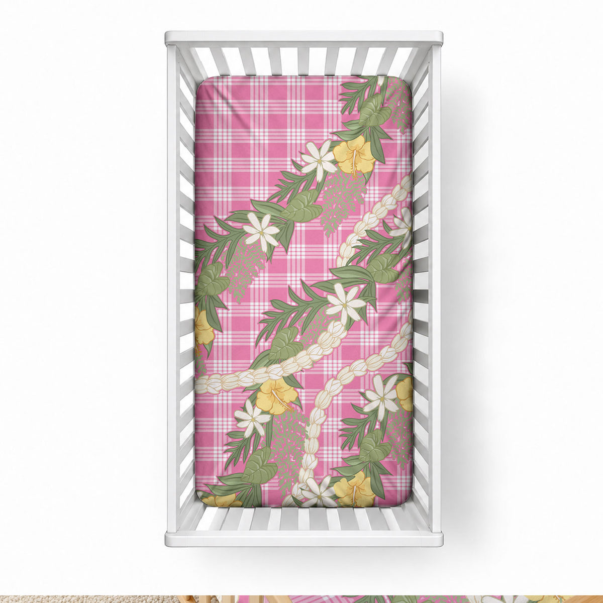 Aloha Puakenikeni Anthurium Pikake Lei Baby Bed Cover Tropical Pink Hawaiian Palaka Pattern LT9 28 × 52 in Pink - Polynesian Pride