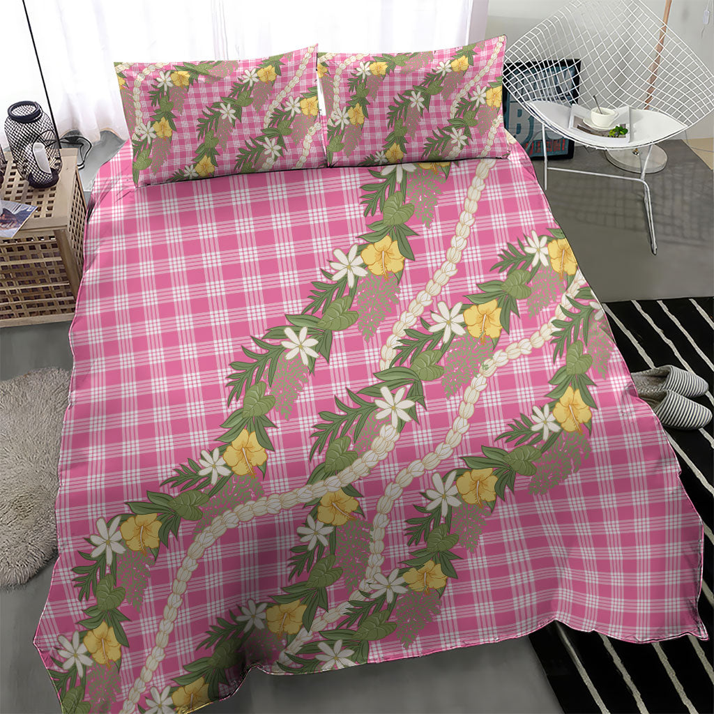 Aloha Puakenikeni Anthurium Pikake Lei Bedding Set Tropical Pink Hawaiian Palaka Pattern LT9 - Polynesian Pride