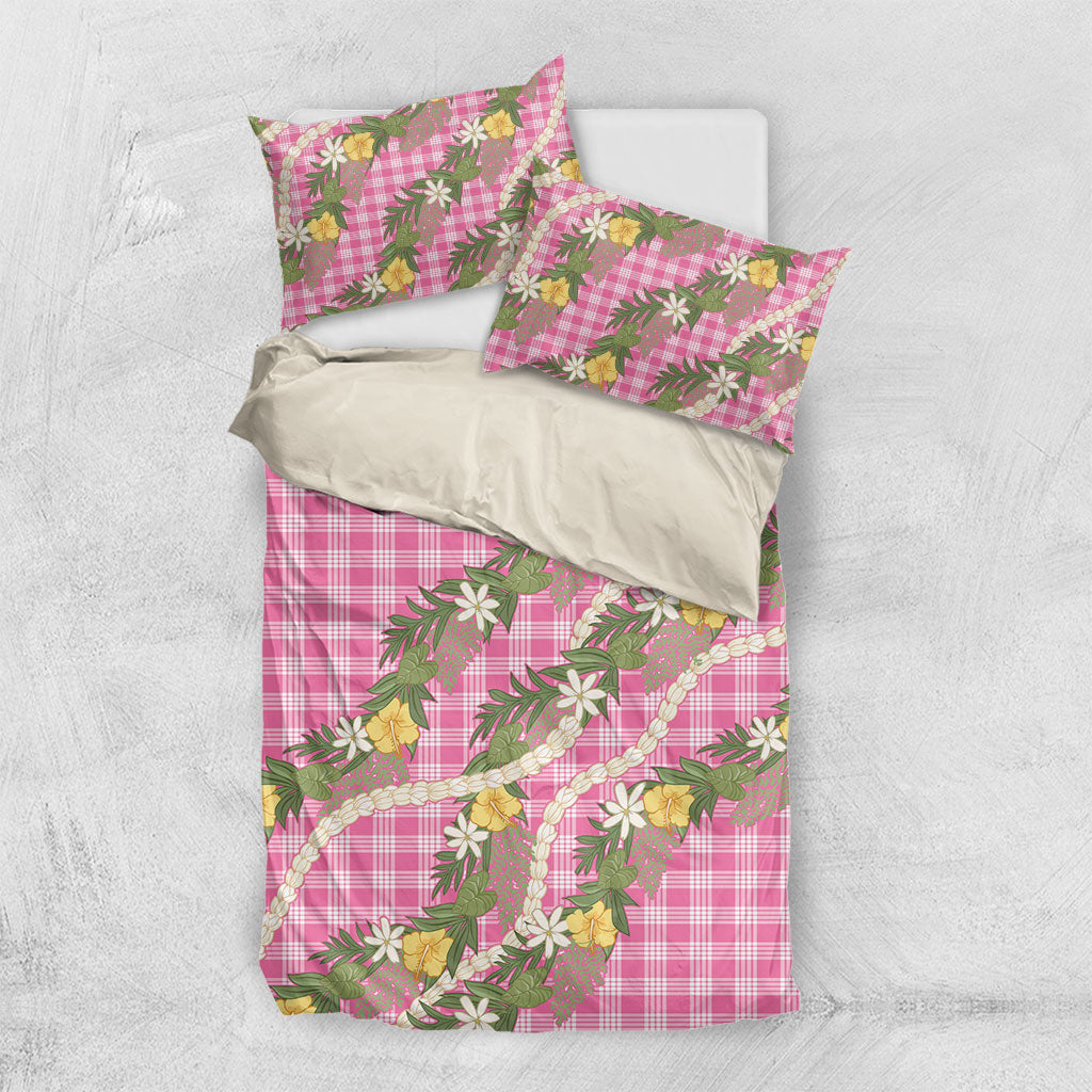 Aloha Puakenikeni Anthurium Pikake Lei Bedding Set Tropical Pink Hawaiian Palaka Pattern LT9 US Twin 172cm x 218cm Pink - Polynesian Pride