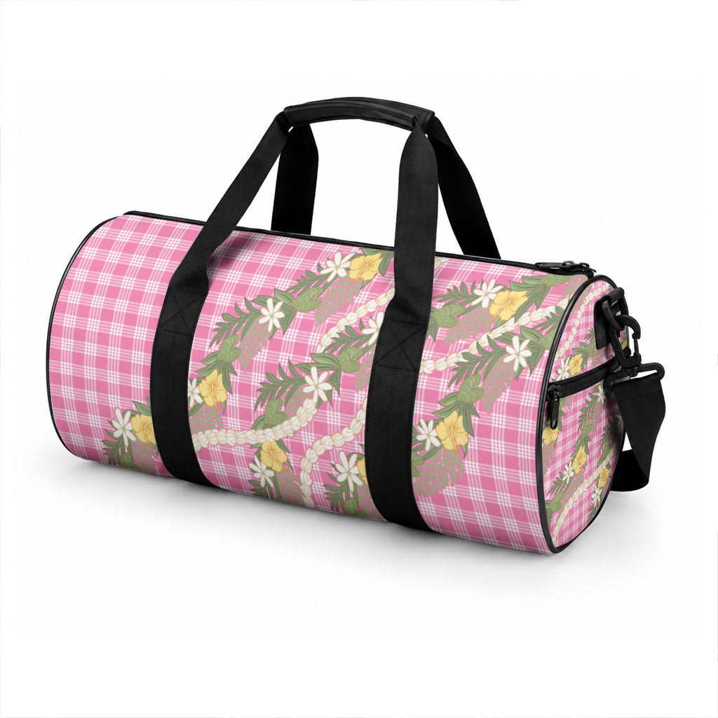 Aloha Puakenikeni Anthurium Pikake Lei Duffle Bag Tropical Pink Hawaiian Palaka Pattern LT9 - Polynesian Pride