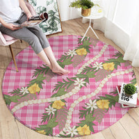 Aloha Puakenikeni Anthurium Pikake Lei Round Carpet Tropical Pink Hawaiian Palaka Pattern LT9 - Polynesian Pride
