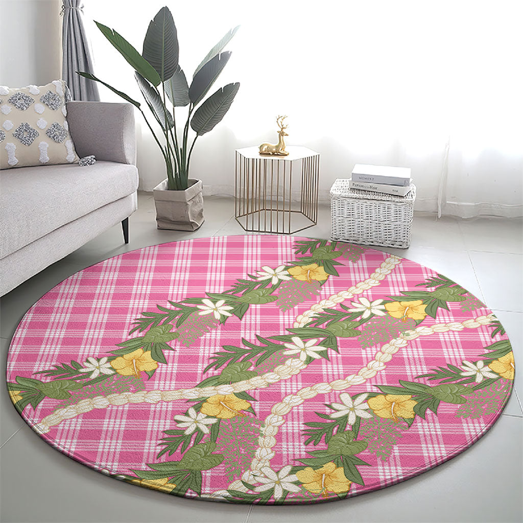 Aloha Puakenikeni Anthurium Pikake Lei Round Carpet Tropical Pink Hawaiian Palaka Pattern LT9 - Polynesian Pride