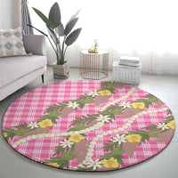 Aloha Puakenikeni Anthurium Pikake Lei Round Carpet Tropical Pink Hawaiian Palaka Pattern LT9 - Polynesian Pride