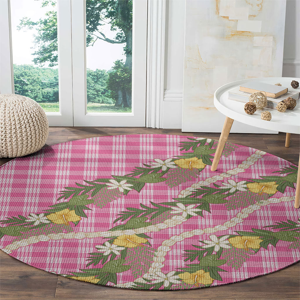 Aloha Puakenikeni Anthurium Pikake Lei Round Carpet Tropical Pink Hawaiian Palaka Pattern LT9 - Polynesian Pride