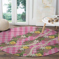 Aloha Puakenikeni Anthurium Pikake Lei Round Carpet Tropical Pink Hawaiian Palaka Pattern LT9 - Polynesian Pride