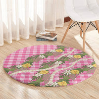 Aloha Puakenikeni Anthurium Pikake Lei Round Carpet Tropical Pink Hawaiian Palaka Pattern LT9 - Polynesian Pride