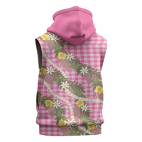 Aloha Puakenikeni Anthurium Pikake Lei Sleeveless Zip Hoodie Tropical Pink Hawaiian Palaka Pattern LT9 - Polynesian Pride