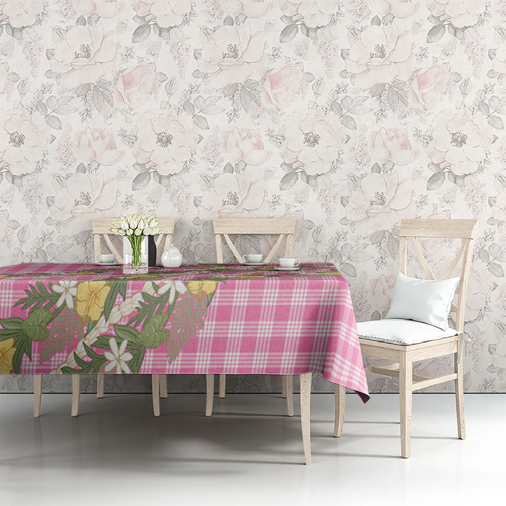 Aloha Puakenikeni Anthurium Pikake Lei Tablecloth Tropical Pink Hawaiian Palaka Pattern LT9 - Polynesian Pride