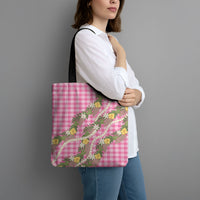 Aloha Puakenikeni Anthurium Pikake Lei Tote Bag Tropical Pink Hawaiian Palaka Pattern LT9 - Polynesian Pride
