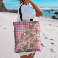Aloha Puakenikeni Anthurium Pikake Lei Tote Bag Tropical Pink Hawaiian Palaka Pattern LT9 - Polynesian Pride