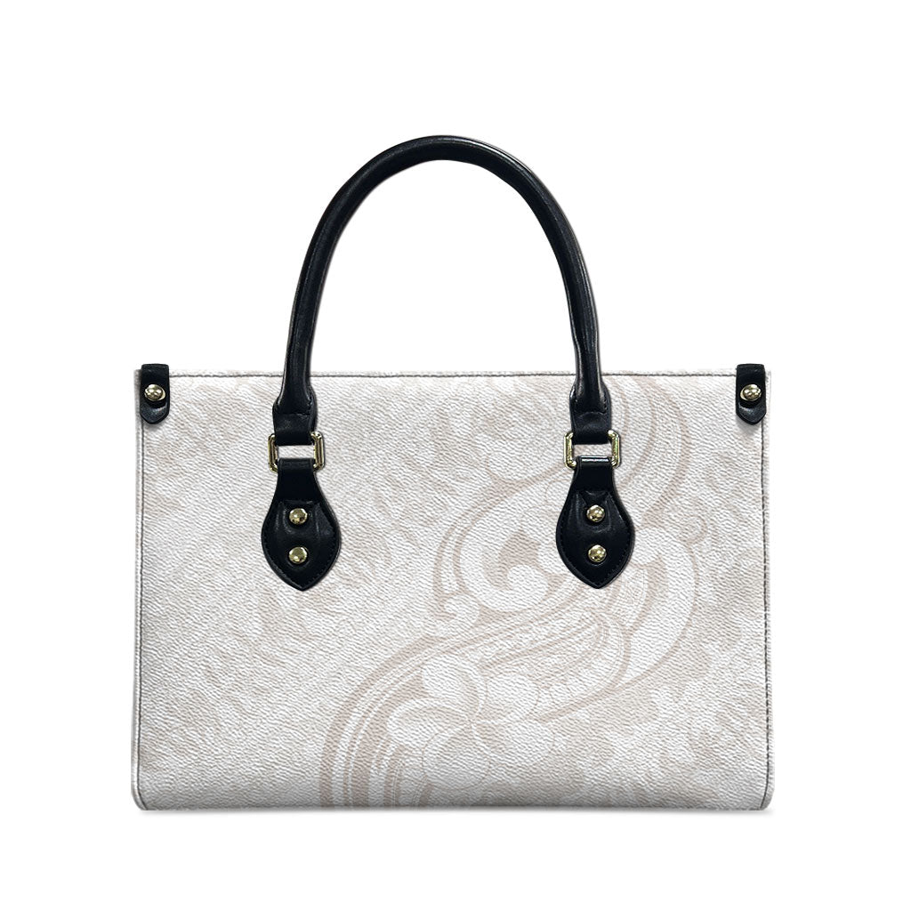 Hawaii Plumeria Lokelani Pikake Lei Leather Bag Sandy Beige Polynesian Tattoo LT9 - Polynesian Pride