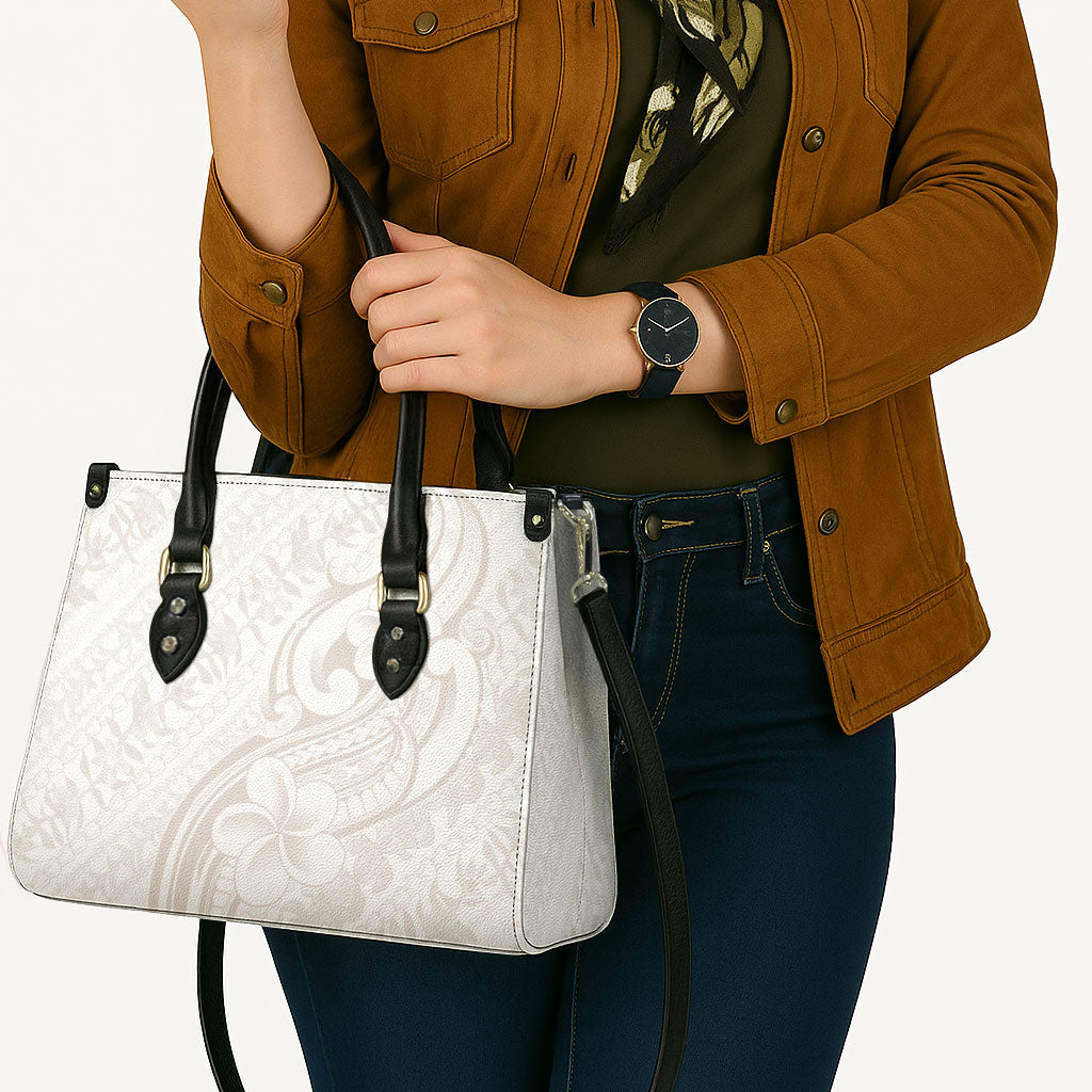 Hawaii Plumeria Lokelani Pikake Lei Leather Bag Sandy Beige Polynesian Tattoo LT9 - Polynesian Pride