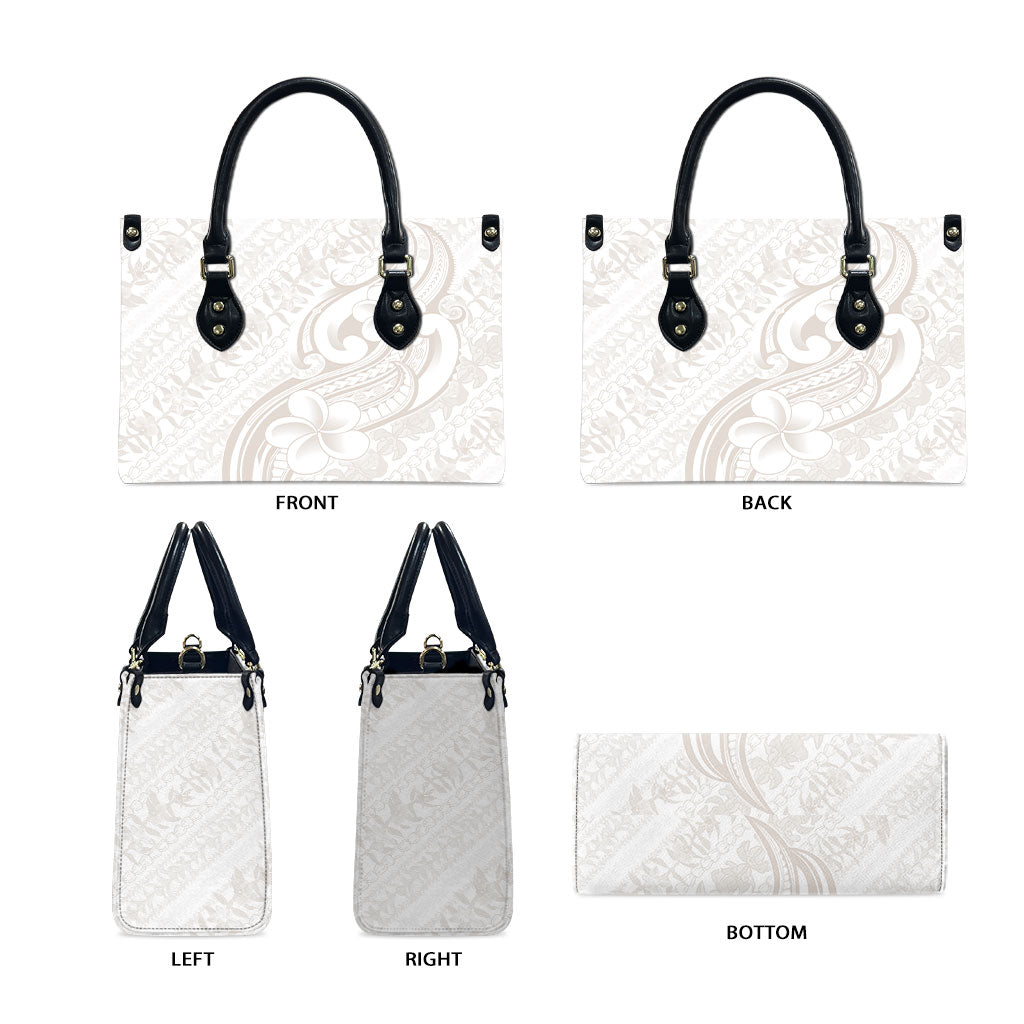 Hawaii Plumeria Lokelani Pikake Lei Leather Bag Sandy Beige Polynesian Tattoo LT9 - Polynesian Pride