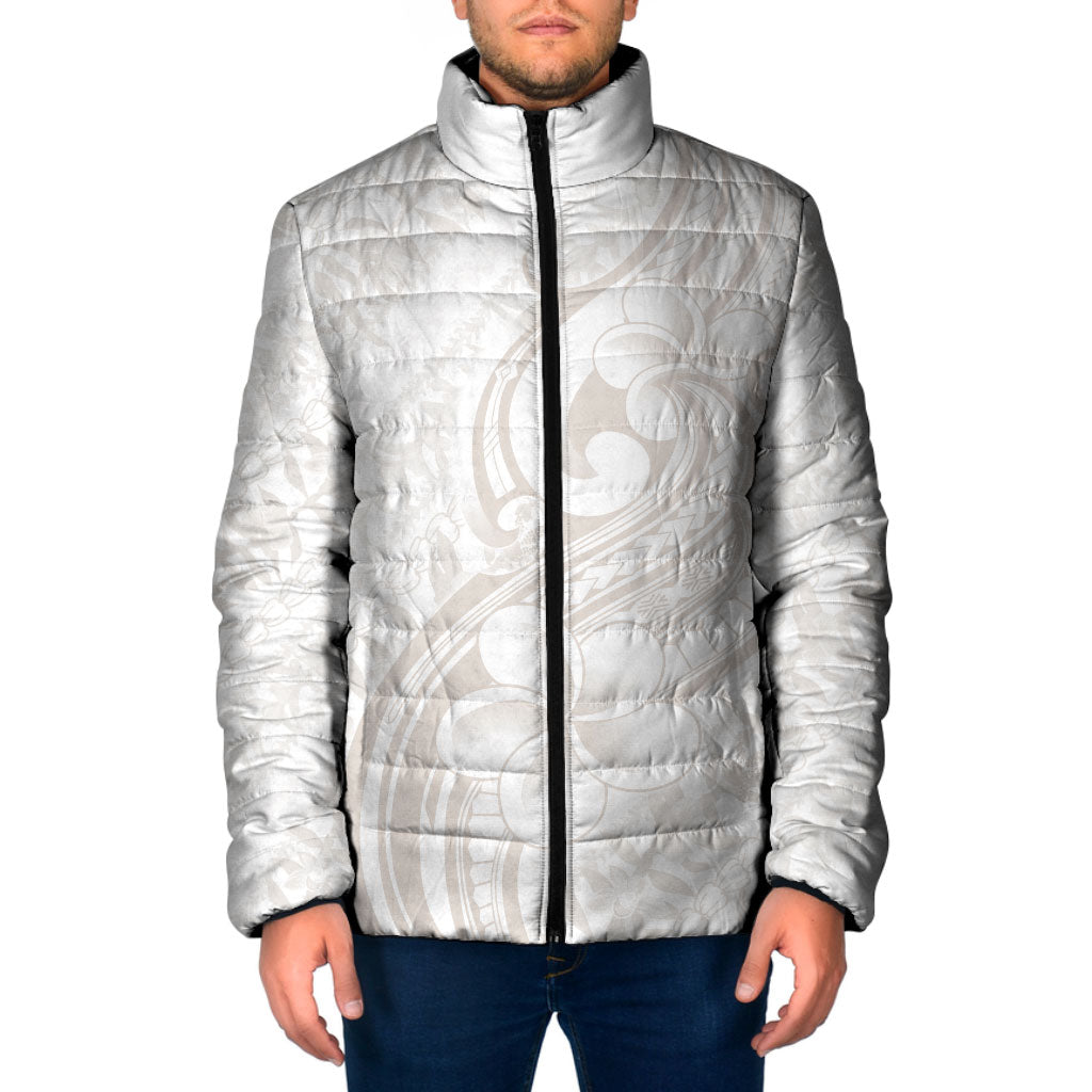 Hawaii Plumeria Lokelani Pikake Lei Padded Jacket Sandy Beige Polynesian Tattoo LT9 Men Beige - Polynesian Pride