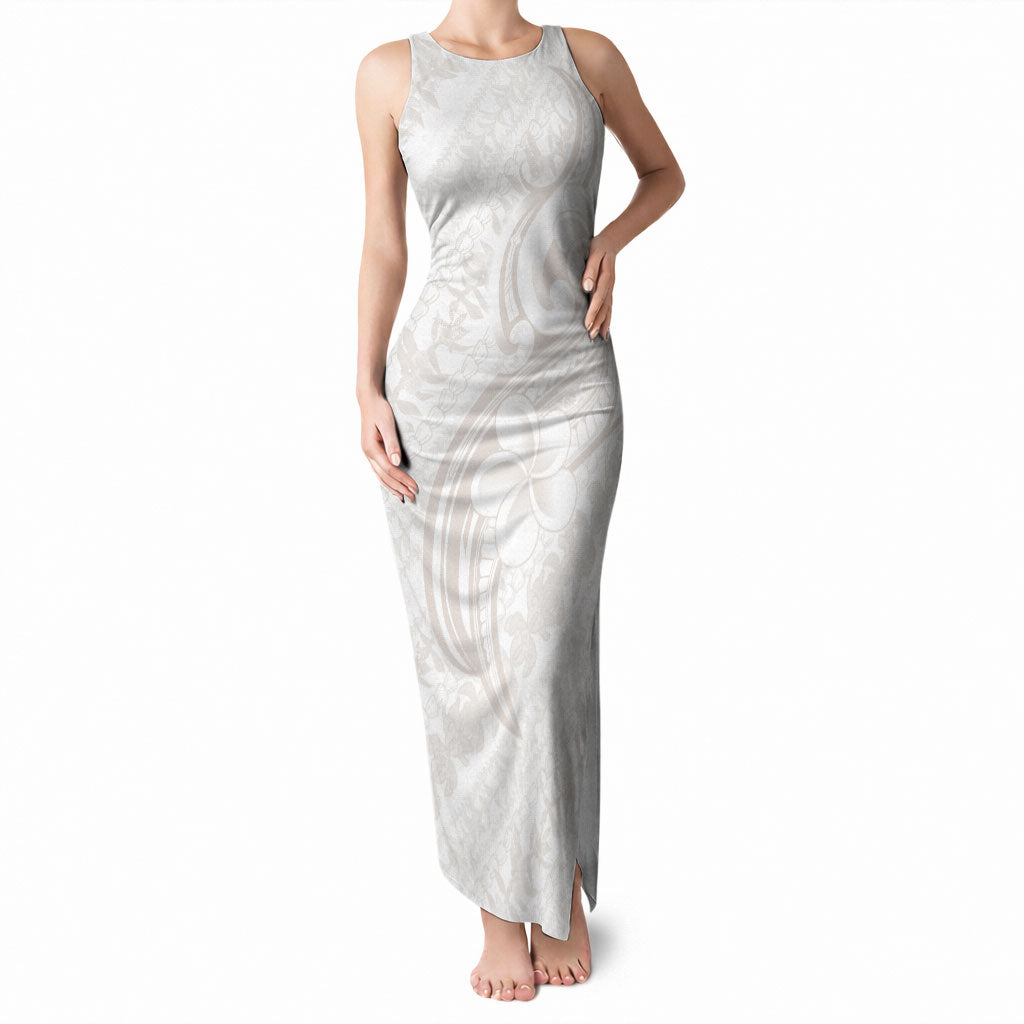 Hawaii Plumeria Lokelani Pikake Lei Tank Maxi Dress Sandy Beige Polynesian Tattoo LT9 Women Beige - Polynesian Pride