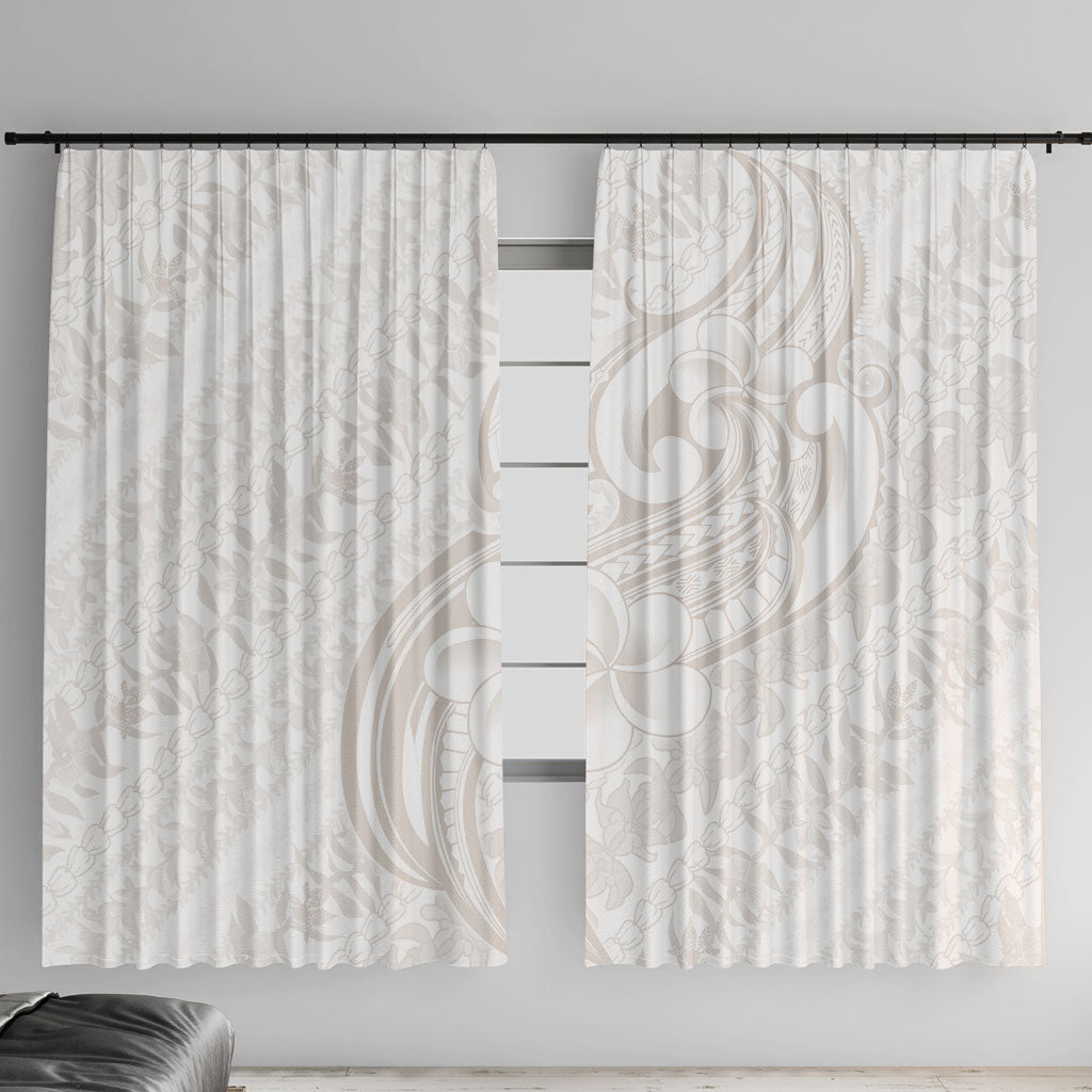 Hawaii Plumeria Lokelani Pikake Lei Window Curtain Sandy Beige Polynesian Tattoo LT9 With Hooks Beige - Polynesian Pride