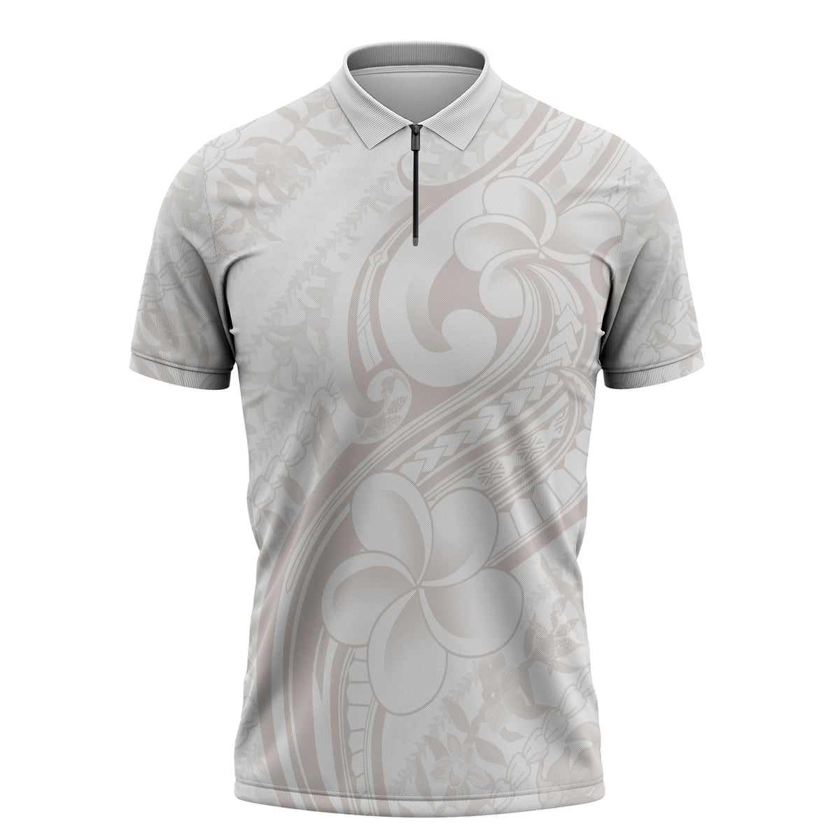 Hawaii Plumeria Lokelani Pikake Lei Zipper Polo Shirt Sandy Beige Polynesian Tattoo LT9 Beige - Polynesian Pride