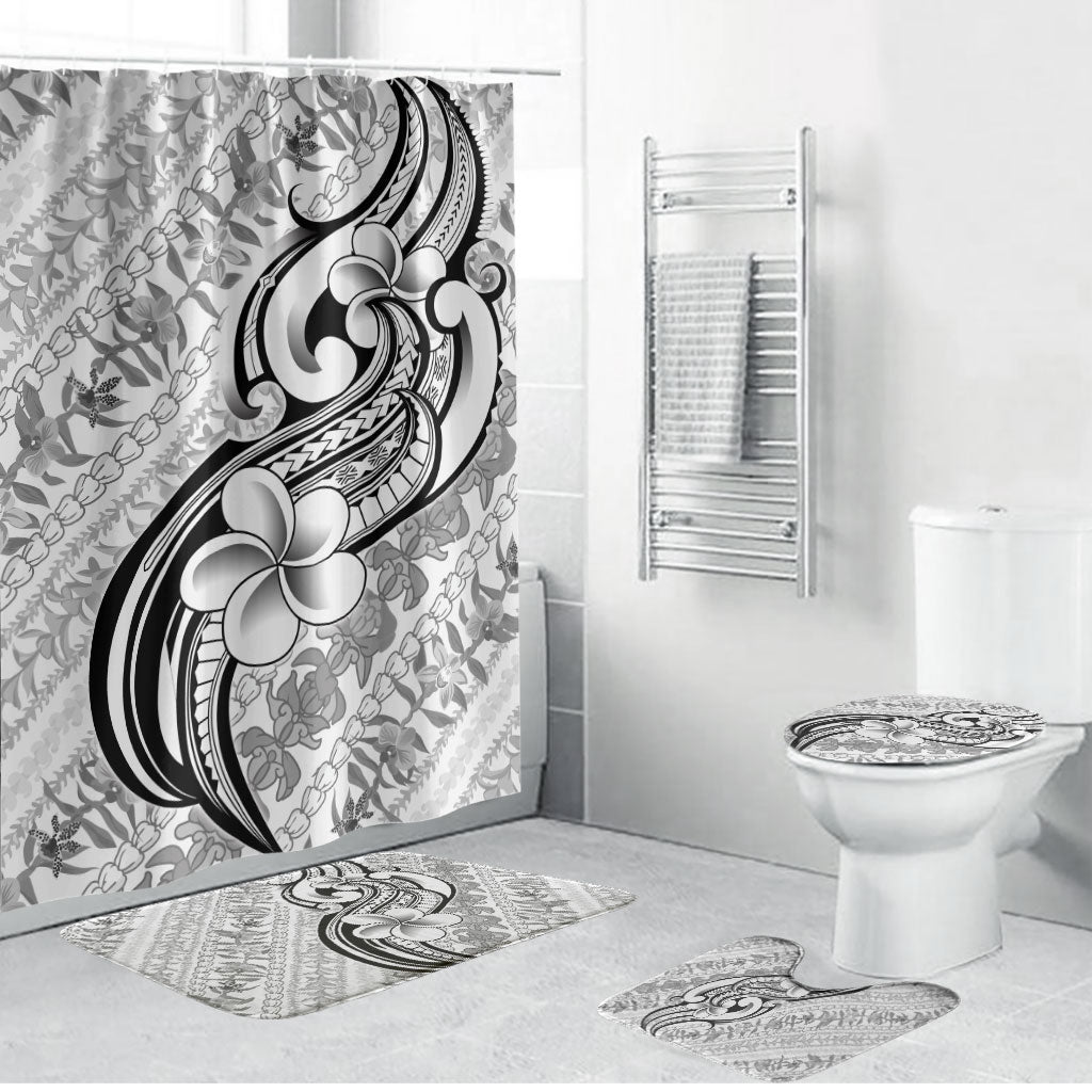 Hawaii Plumeria Lokelani Pikake Lei Bathroom Set Ele'ele Polynesian Tattoo LT9 Bathroom Set (4 pcs) Black - Polynesian Pride