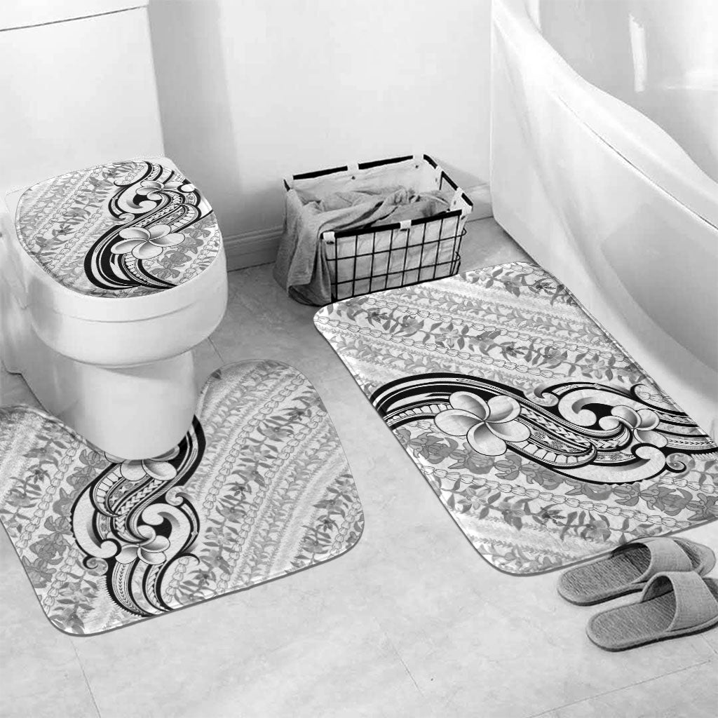 Hawaii Plumeria Lokelani Pikake Lei Bathroom Set Ele'ele Polynesian Tattoo LT9 Mat Set Only (3 pcs) One Size Black - Polynesian Pride