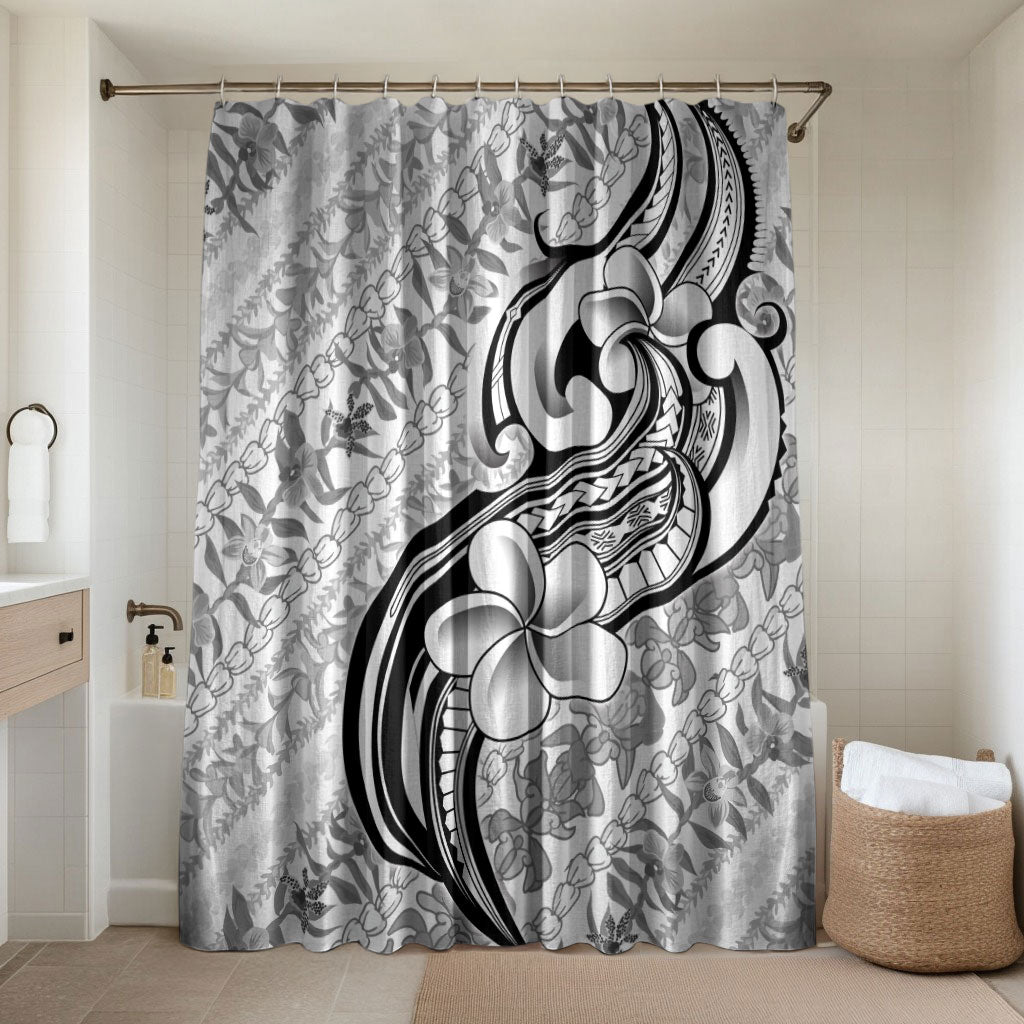Hawaii Plumeria Lokelani Pikake Lei Bathroom Set Ele'ele Polynesian Tattoo LT9 Shower Curtain Only Black - Polynesian Pride