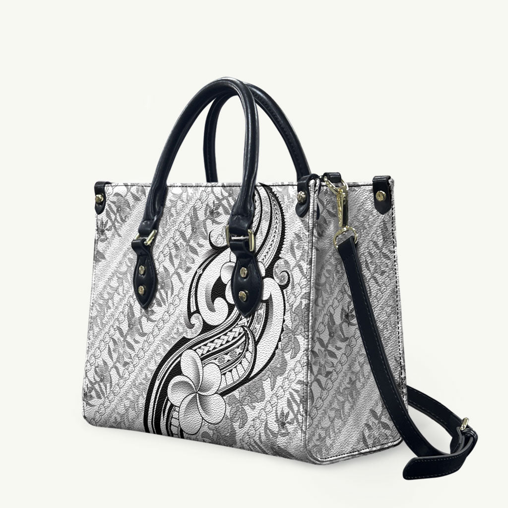 Hawaii Plumeria Lokelani Pikake Lei Leather Bag Ele'ele Polynesian Tattoo LT9 Black - Polynesian Pride
