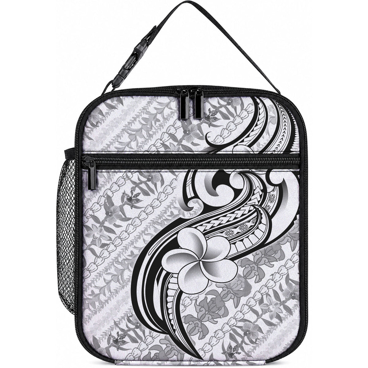 Hawaii Plumeria Lokelani Pikake Lei Lunch Bag Ele'ele Polynesian Tattoo LT9 10.2 × 8.3 × 4.3 inch Black - Polynesian Pride