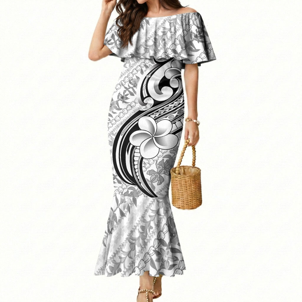 Hawaii Plumeria Lokelani Pikake Lei Mermaid Dress Ele'ele Polynesian Tattoo LT9 Women Black - Polynesian Pride