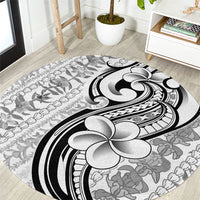 Hawaii Plumeria Lokelani Pikake Lei Round Carpet Ele'ele Polynesian Tattoo LT9 Black - Polynesian Pride