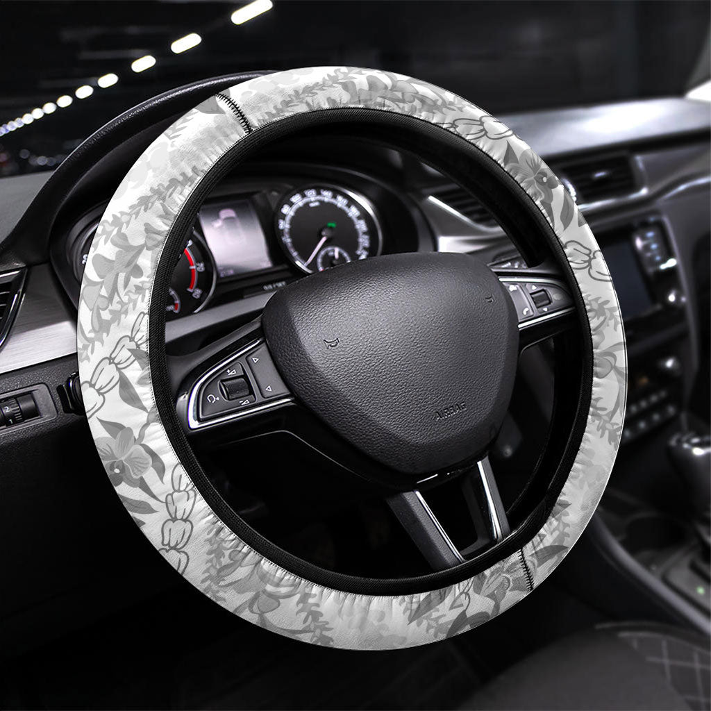 Hawaii Plumeria Lokelani Pikake Lei Steering Wheel Cover Ele'ele Polynesian Tattoo LT9 Universal Fit Black - Polynesian Pride