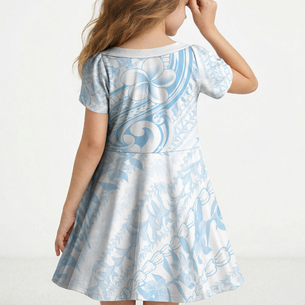Hawaii Plumeria Lokelani Pikake Lei Kid Short Sleeve Dress Uliuli Polynesian Tattoo LT9 - Polynesian Pride