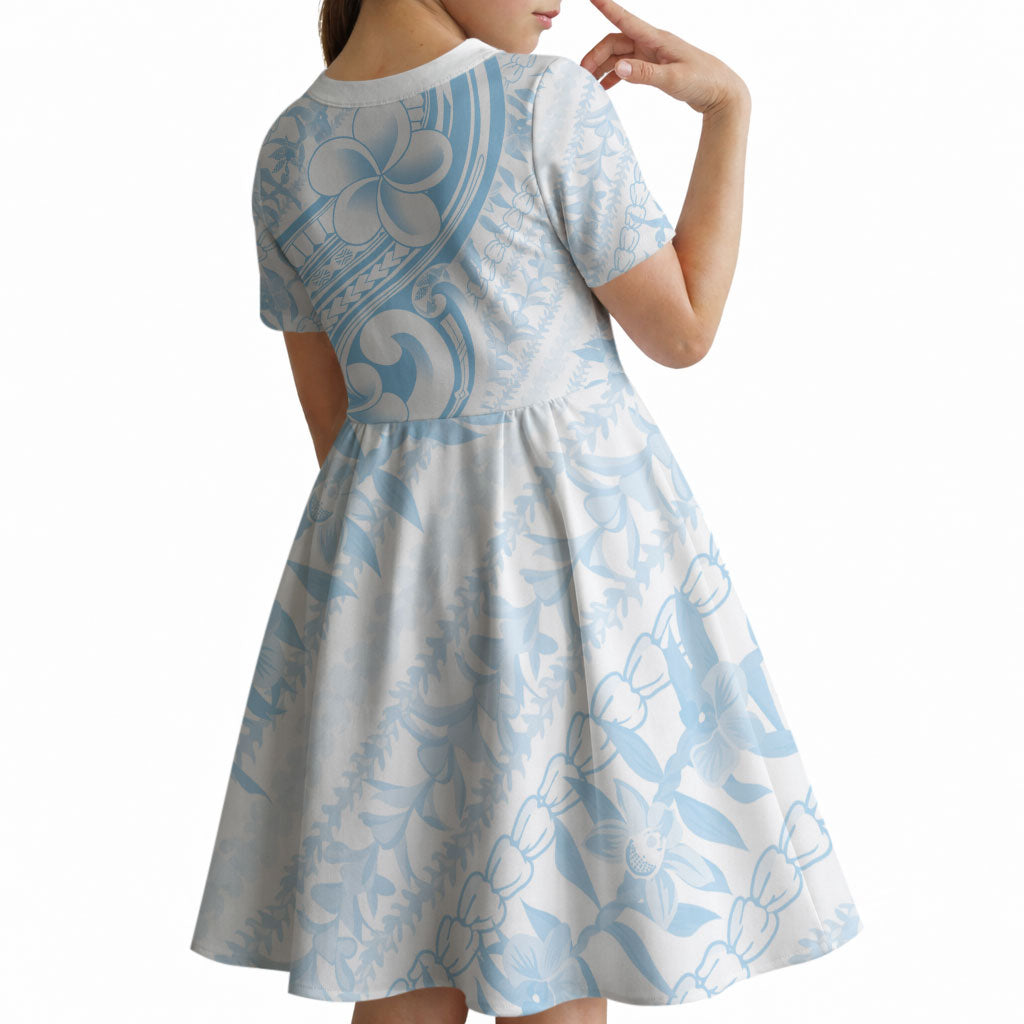 Hawaii Plumeria Lokelani Pikake Lei Kid Short Sleeve Dress Uliuli Polynesian Tattoo LT9 - Polynesian Pride