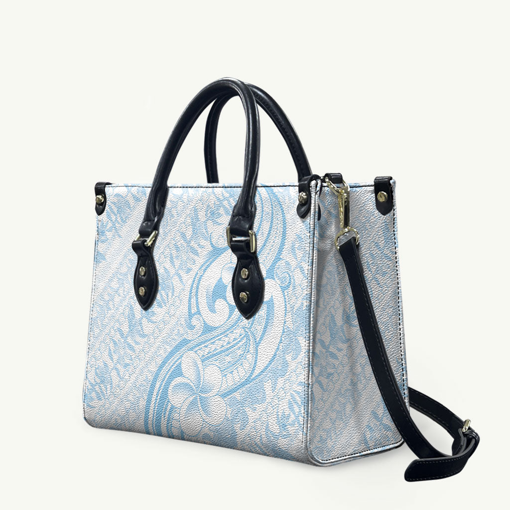 Hawaii Plumeria Lokelani Pikake Lei Leather Bag Uliuli Polynesian Tattoo LT9 Blue - Polynesian Pride